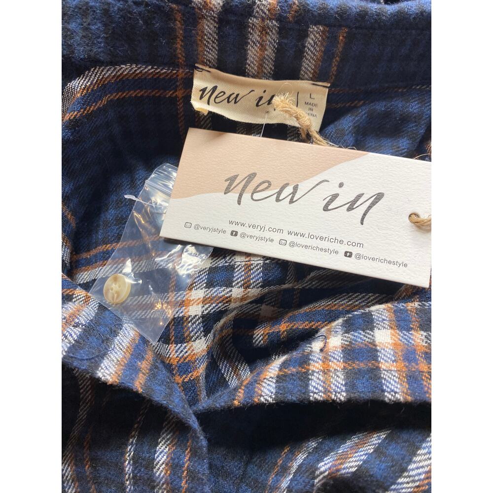 Brand New New In Women's Size Large Blue Green Plaid Button Down Shirt Top - Picture 6 of 8